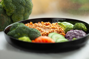 Hearty and healthy buckwheat bowl with an array of fresh vegetables.  Perfect for a nutritious and delicious meal.