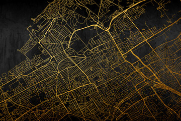 Den Haag, Netherlands on a map, selective focus golden city street Map on abstract background.