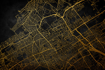 Den Haag, Netherlands on a map, selective focus golden city street Map on abstract background.