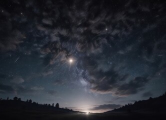 Fototapeta premium starry night sky with twinkling stars against black canvas, starfield, nebula