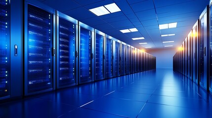 Fototapeta premium Modern data center with server racks illuminated