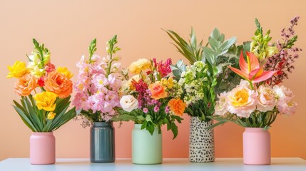 Fototapeta premium A joyful celebration of Women's Day with vibrant floral arrangements and a soft pastel background