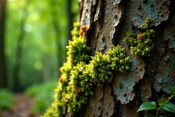 Tree bark with lichen and moss, organic, natural