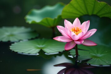 A delicate water lily blooming in a pond , water, green