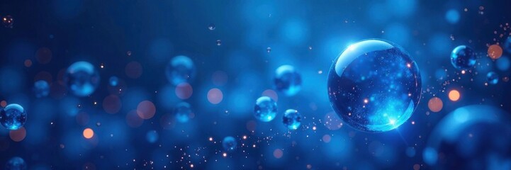 abstract blue background with floating orbs, , glowing, celestial