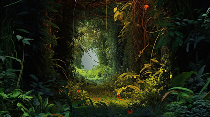 Enchanted Jungle Pathway with Vibrant Flora