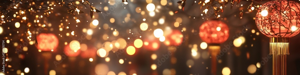 Canvas Prints magical evening with glowing lanterns: captivating bokeh and warm colors for celebratory events and 
