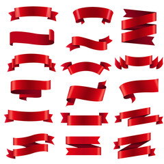 Red Silk Ribbons White Background