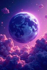 Obraz premium Ethereal planet with swirling purple clouds, celestial,