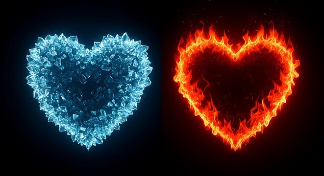 Blue Ice & Red Flame Heart Split Background