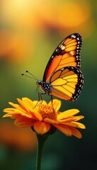 Fototapeta premium Close-up of butterfly wings on a sunny flower , wing, nature