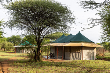 Eco lodge near hippo pool near in Seronera in center of Serengeti in Tanzania, East Africa