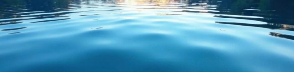 Gentle waves on the still surface of a blue lake, reflection, gentle