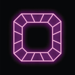 Fototapeta premium Neon pink glowing emerald cut diamond frame is on a black background