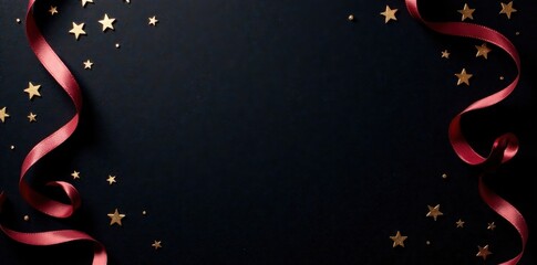 Dainty star-shaped decorations on a black canvas with swirly ribbons, Swirling designs, Decorative stars