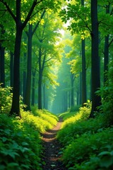 Obraz premium Lush green forest with tall trees, outdoors, wilderness