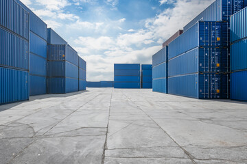 A large blue container is stacked on top of another blue container