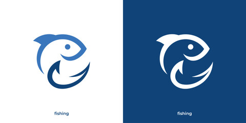 Simple Fishing Logo. Hook Eye Fish Hunter Logo Design Template. Fisherman Logo Design Template.