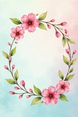 Fototapeta premium Delicate watercolor floral wreath on pastel-colored background, watercolor, art