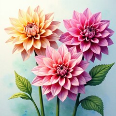 Fototapeta premium Delicate Watercolor Dahlias, watercolor, dahlia