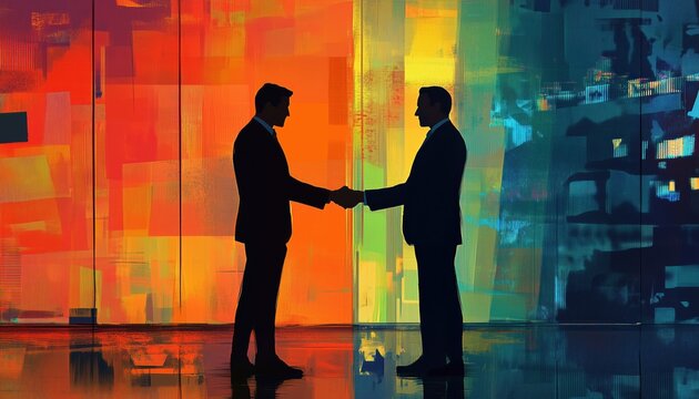 Professional Handshake Between Businessmen. Mutual Agreement And Respect Shown Through A Firm Handshake Between Two Men In A Business Setting.
