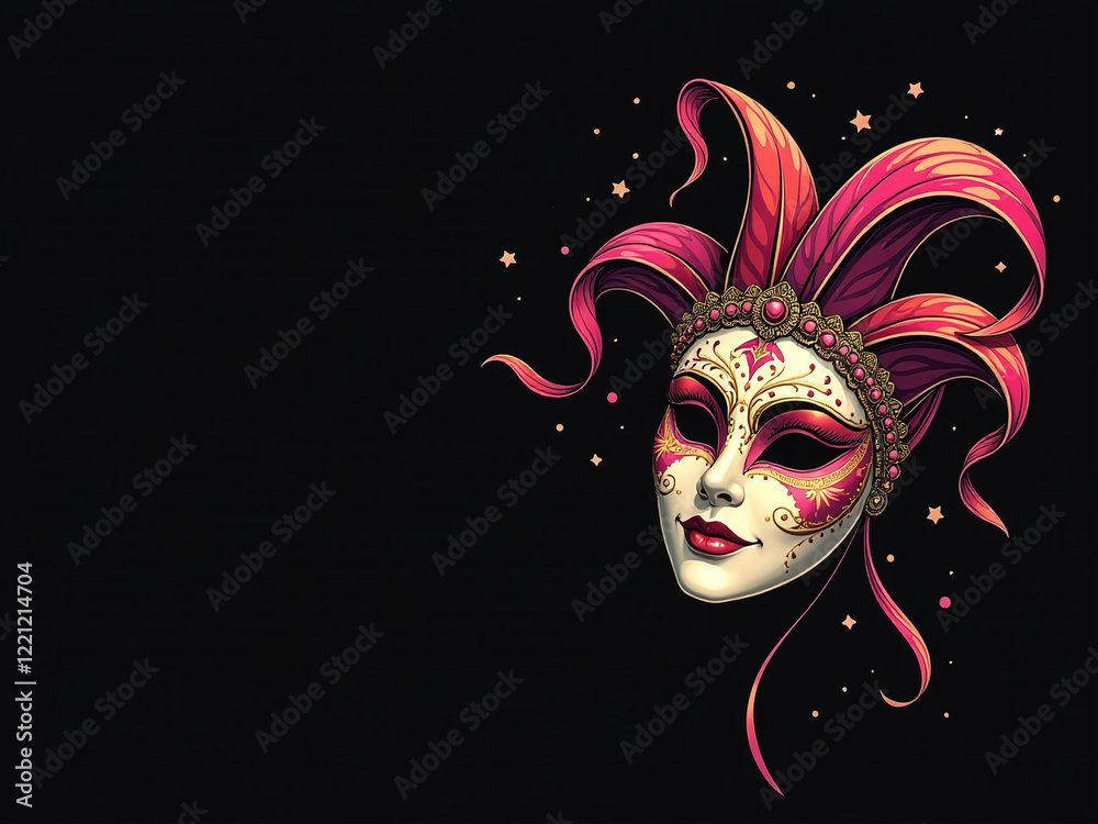 Poster A Vibrant Carnival Mask Is Prominently Displayed Against A Simple Black Background With Ample Space To Add Text. 00001