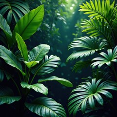 dense foliage of tropical plants, forest, leaf, outdoors