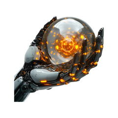 Sleek Robotic Arm Holding Energy Sphere Isolated on Transparent Background