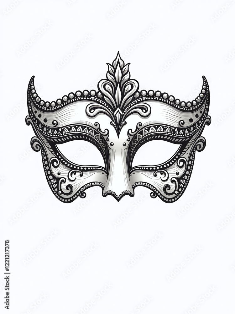 Poster a single, intricately designed venetian mask sits alone on a white background, ready for use in vari