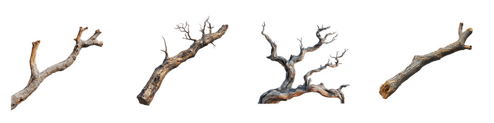 Fototapeta premium Set of Realistic Dead Tree Branches - Natural Wooden Elements for Design on transparent background