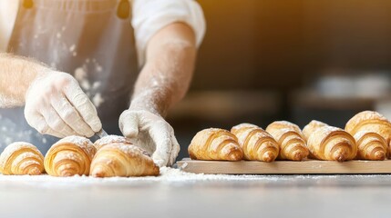 Flaky croissants indoor bakery photography by a skilled baker