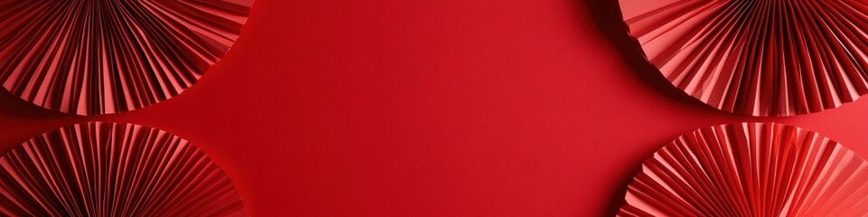 Vivid Red Background with Decorative Paper Fans: Perfect for Bold Presentations, Creative Projects, and Eye-Catching Promotions.