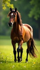 Obraz premium Elegant horse in a natural setting with flowing mane and tail, design element, nature, elegance