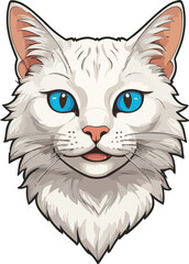 Obraz premium White Aegean cat head with blue Eyes and looking angry