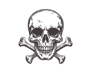 Skull and Crossbones Icon on White Background. Vector skull mascot. Skull silhouette