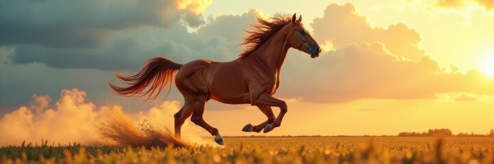 Obraz premium Horse in mid-air galloping with dynamic lines, horse, racing