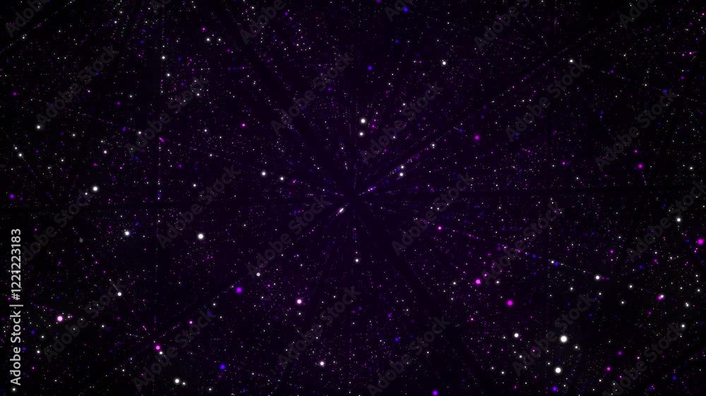 Poster abstract dust particles with blue light on dark infinity background. science space backdrop with mov