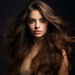 Naklejka premium Face of the beautiful woman with long brown hai