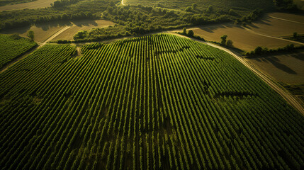 Aerial View of a Picturesque Vineyard Landscape