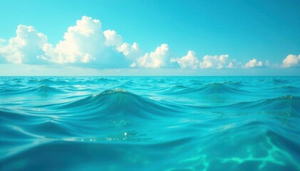 Obraz premium Gentle wisps of white cloud drift across the surface of turquoise water, abstract composition, abstract, waves