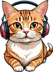 Obraz premium Beautiful Aegean Cat is wearing red headphone on relaxed positions