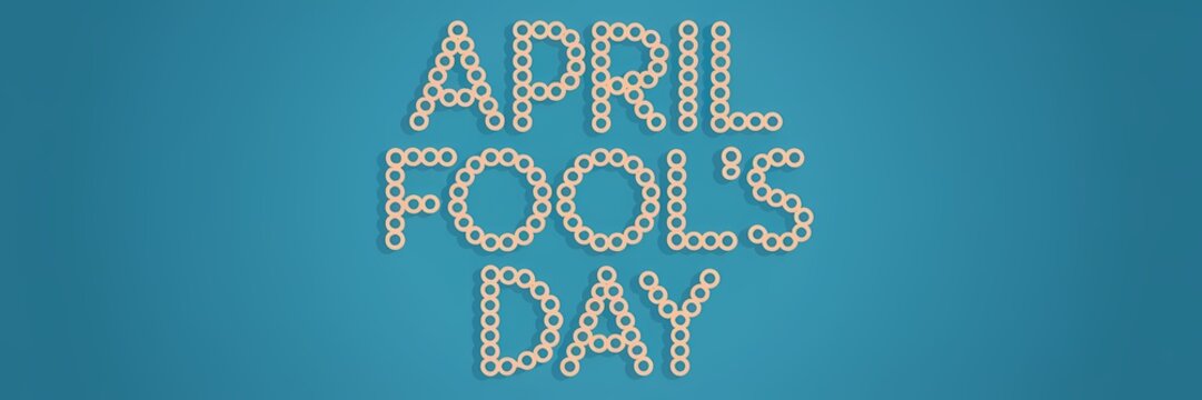 A creative minimalist April Fool's Day poster design with the text "April Fool's Day" in large, bold letters. The text is made of small, interconnected circles, resembling a chain. 