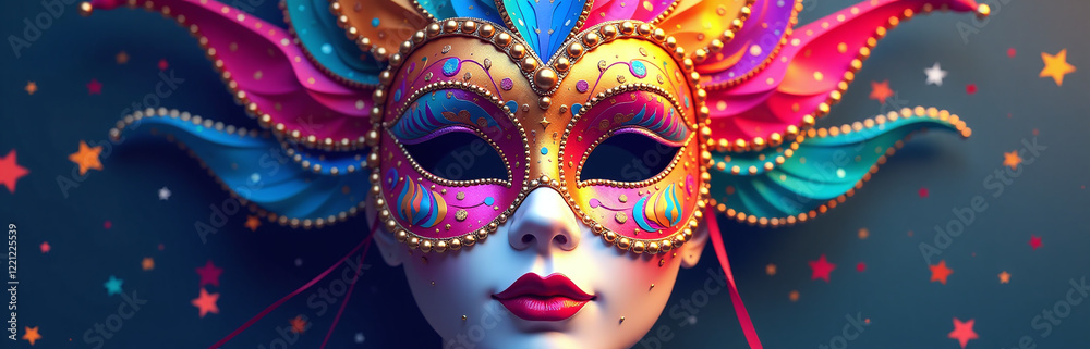Poster A Colorful Carnival Mask Is Created With Vibrant Colors On A Festive Day Using Artificial Intelligence Technology Algorithms. 00002