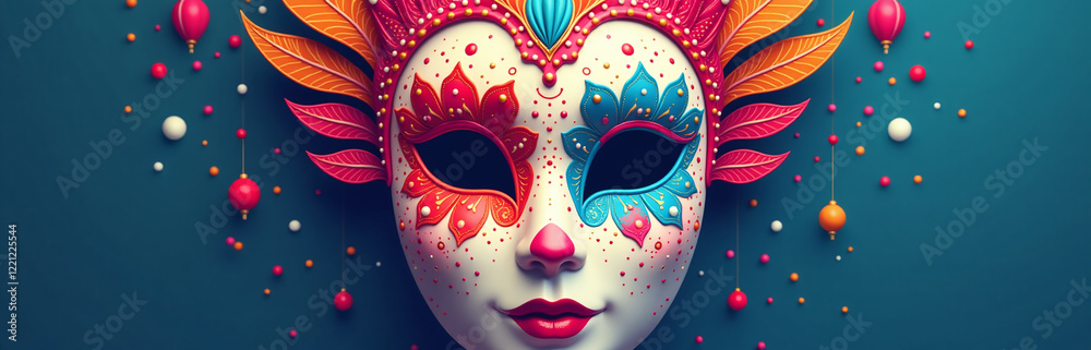 Poster A Colorful Carnival Mask Is Created With Vibrant Colors On A Festive Day Using Artificial Intelligence Technology Algorithms. 00001