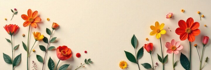 Minimalist floral arrangement with simple shapes in muted colors on kraft paper , shapes, floral arrangement