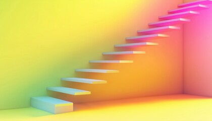 Obraz premium Yellow Floating Stairs Featuring A Rainbow Hsl Color Scheme And Soft Shadows, Showcased In A Realistic Rendering. Stunning Design Concept.