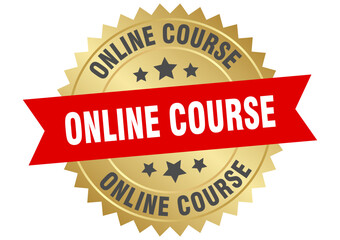 Obraz premium online course. online course round red and gold label isolated on transparent background