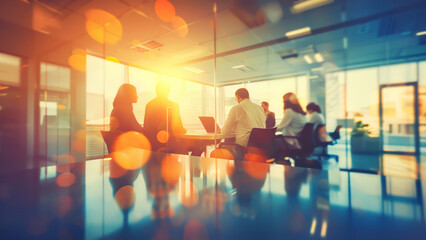 People silhouettes working together in office conference room, business strategy teamwork brainstorming
