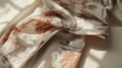 Delicate floral fabric with warm tones and soft shadows creating an elegant look