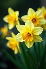 Obraz premium Close-up of daffodils, intricate details visible, yellow, detail, spring